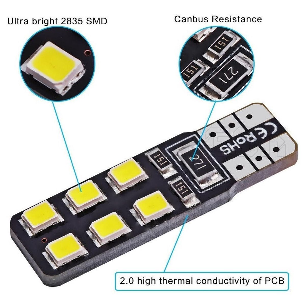 GENERICO - 2 Bombillos Led T10 12 Chip