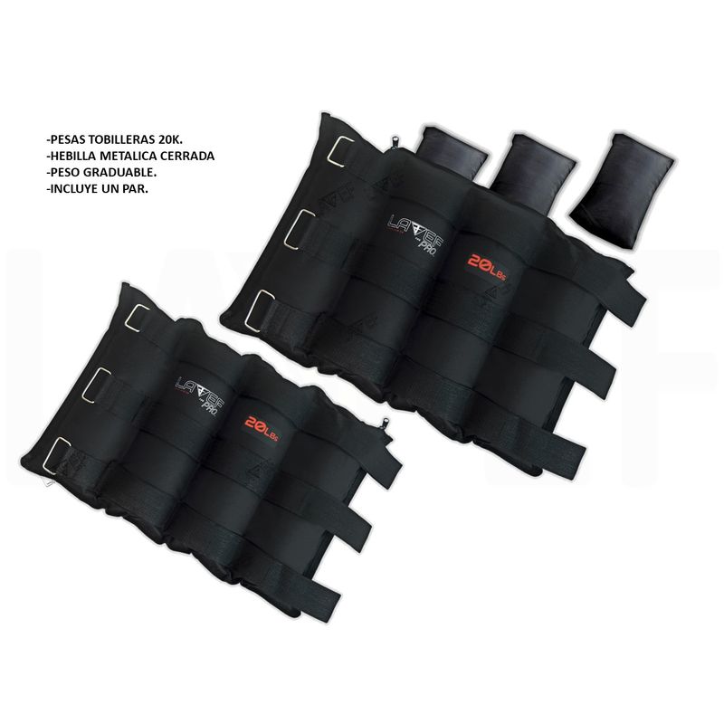 LAVEF - Kit Pesas Tobilleras Graduables 20k 40lbs Deporte Negra
