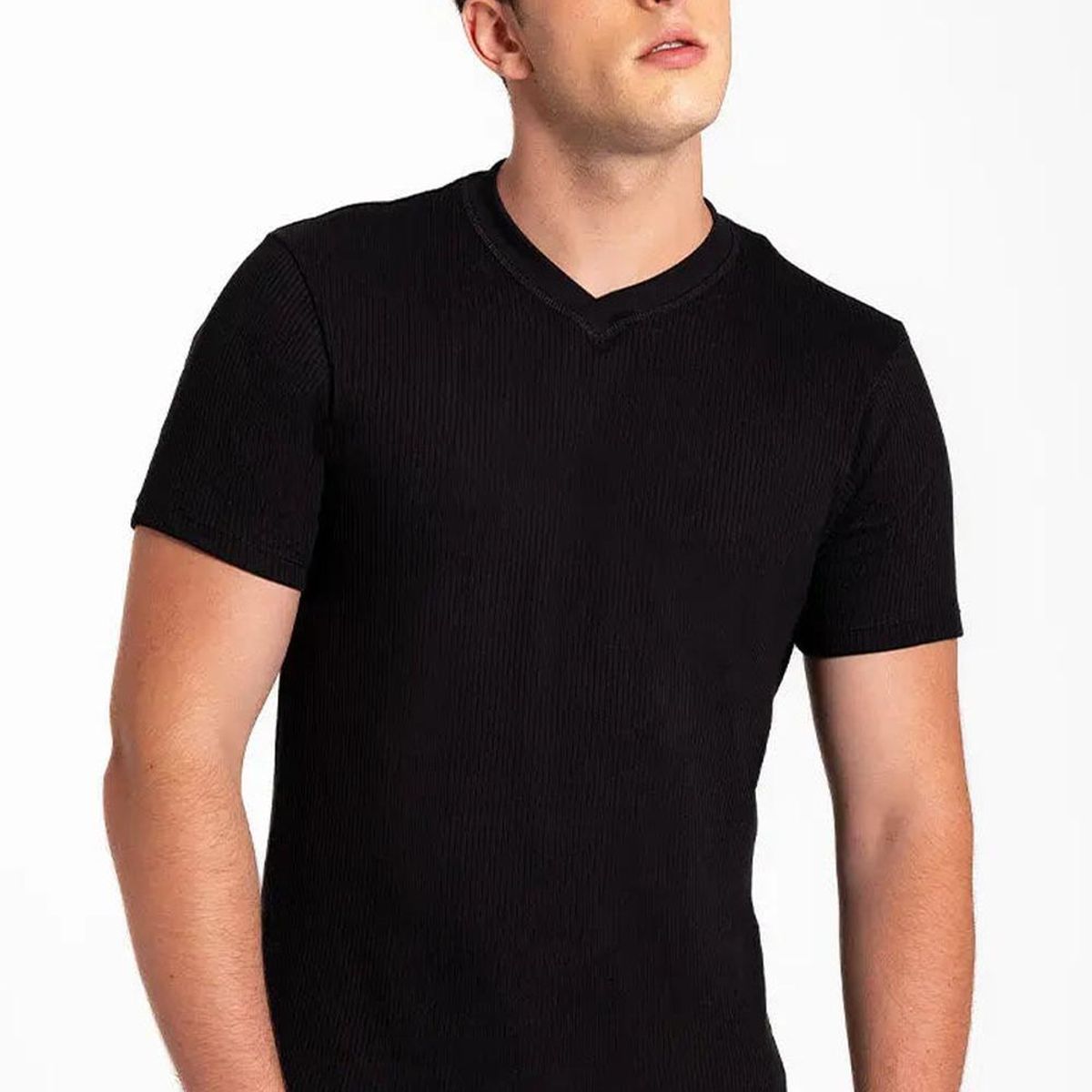 DIANE & GEORDI - Camiseta cuello V acanalada (2682) - Negro