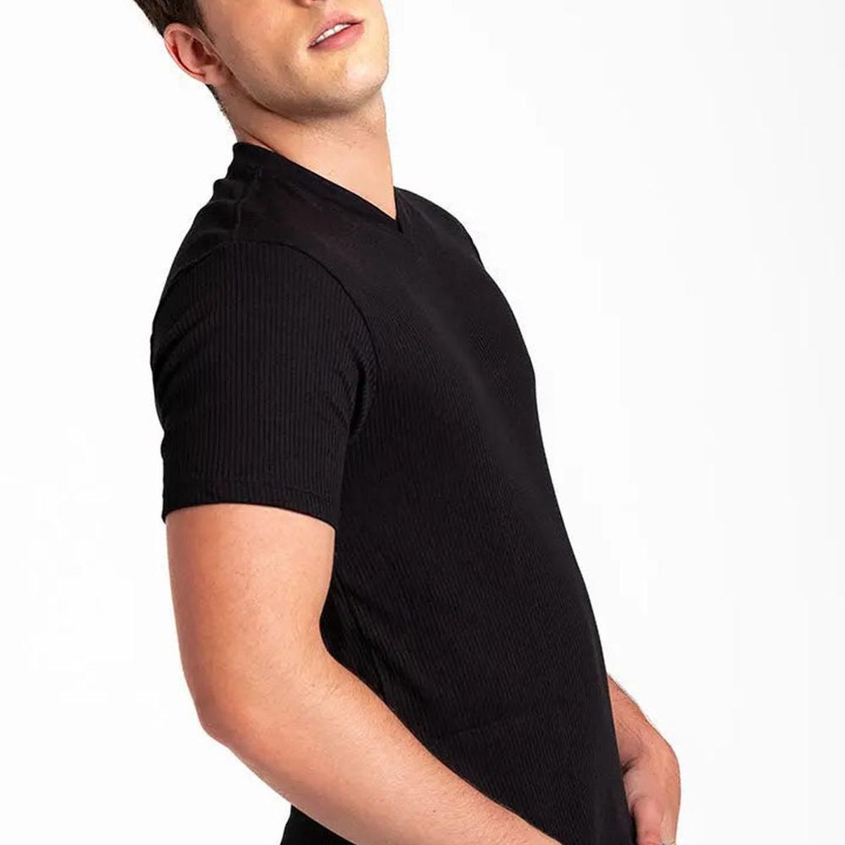 DIANE & GEORDI - Camiseta cuello V acanalada (2682) - Negro