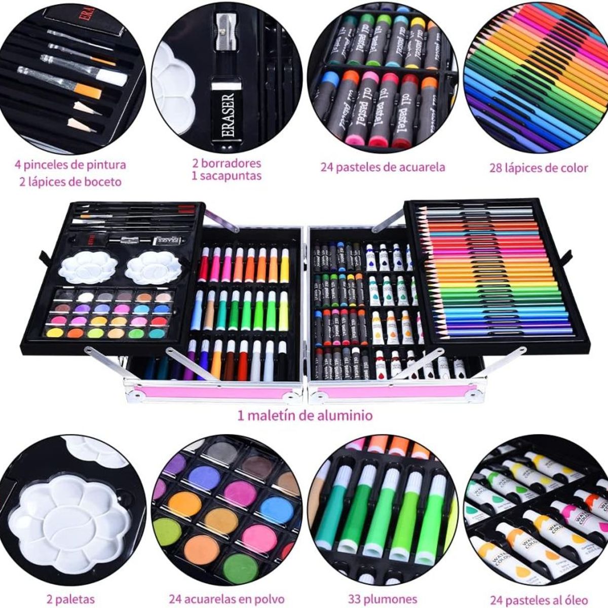 GENERICO - Set De Artes Profesional Para Niños Kit De Pintura 145 Pcs