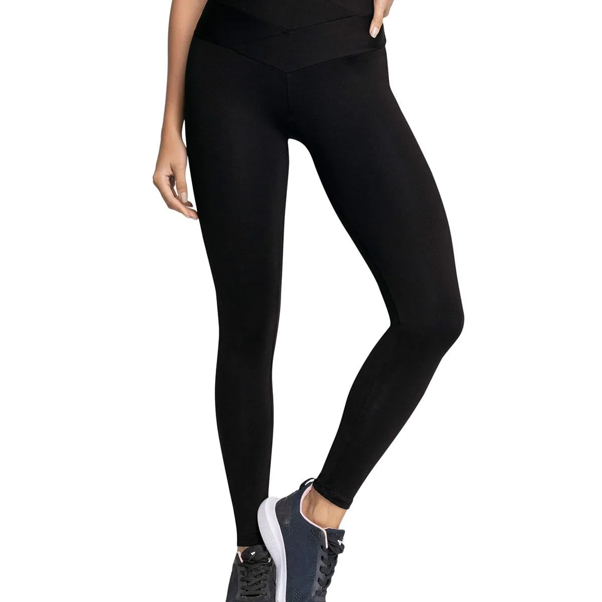 LEONISA - Legging deportivo de control con pretina cruzada en forma de V
