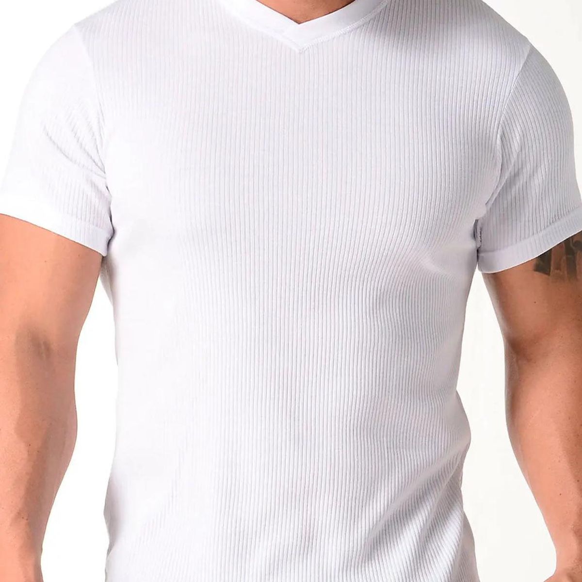 DIANE & GEORDI - Camiseta cuello V acanalada (2682) - Blanco