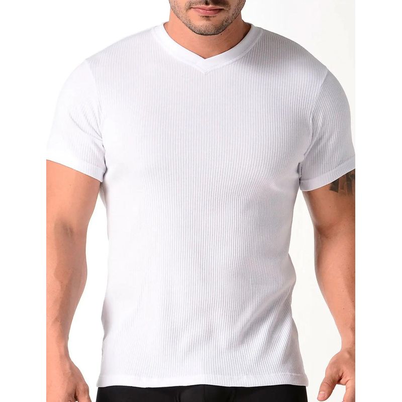 DIANE & GEORDI - Camiseta Acanalada Algodón Cuello V Manga Corta 2682 - Blanco