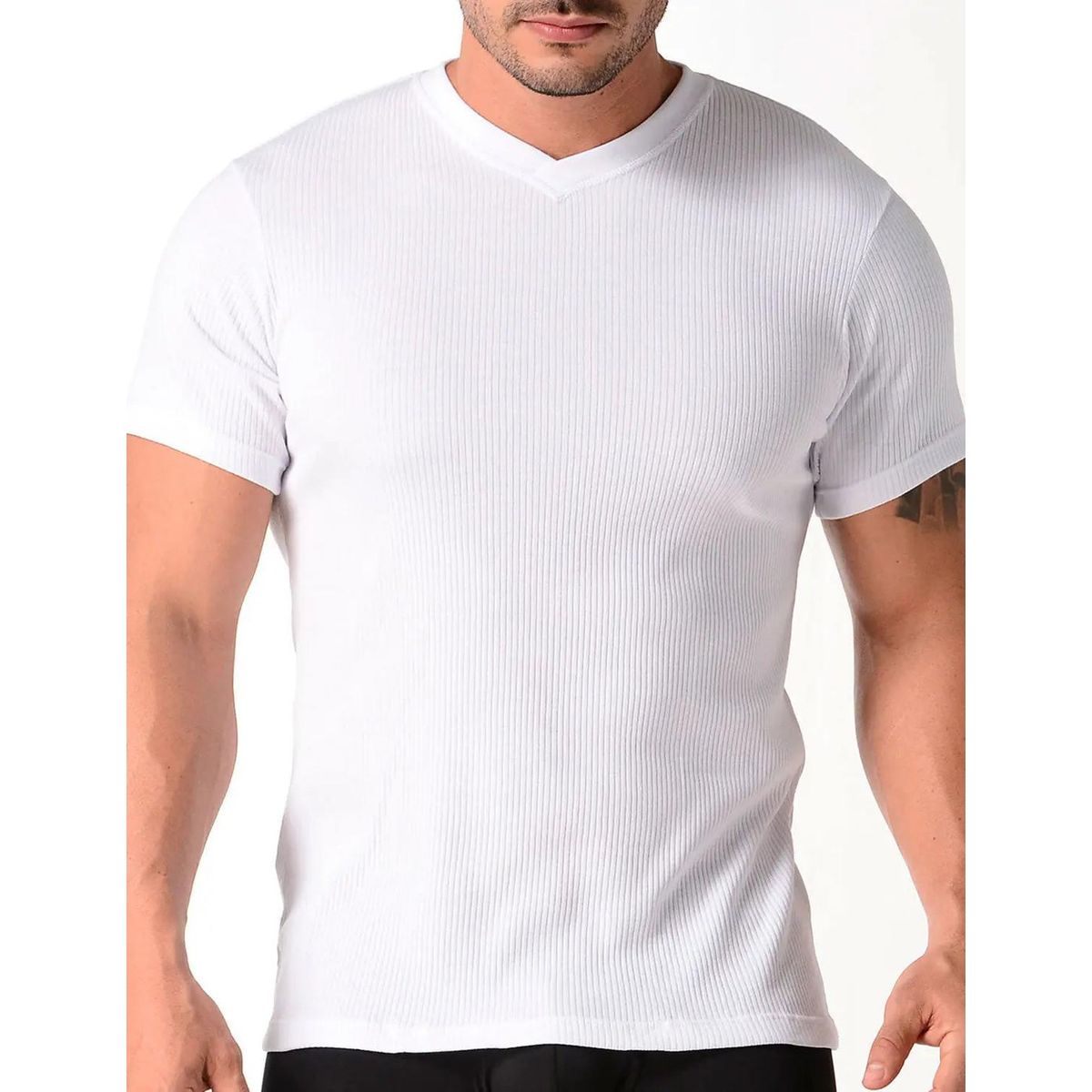 DIANE & GEORDI - Camiseta cuello V acanalada (2682) - Blanco