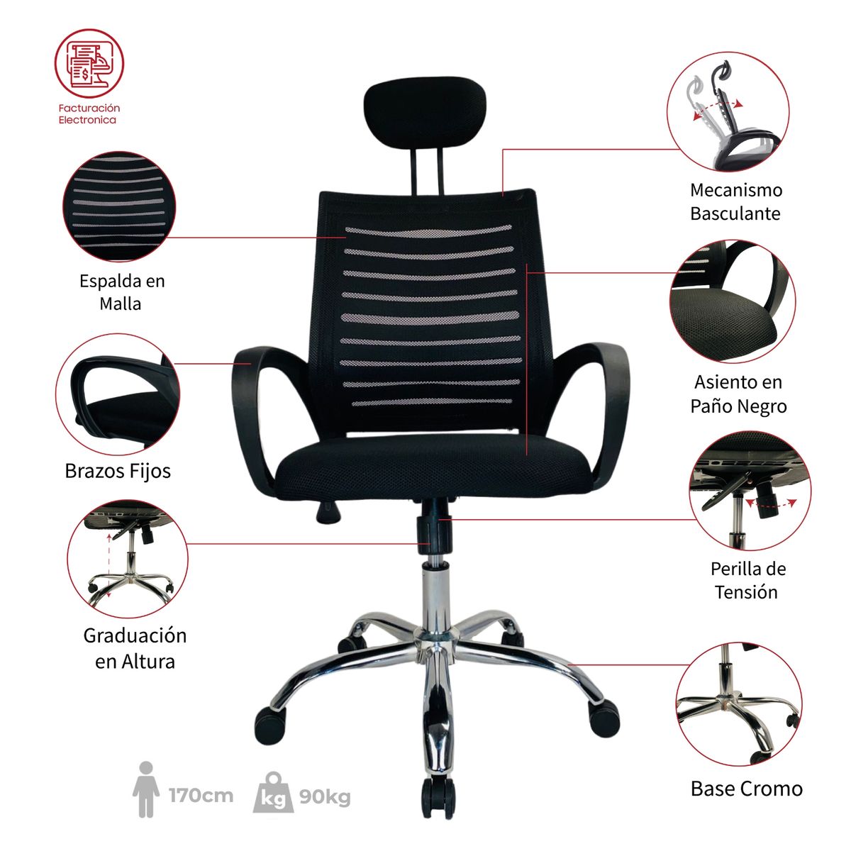 MUEBLESYA - Silla de Escritorio y Oficina Taraza Básica Funcional