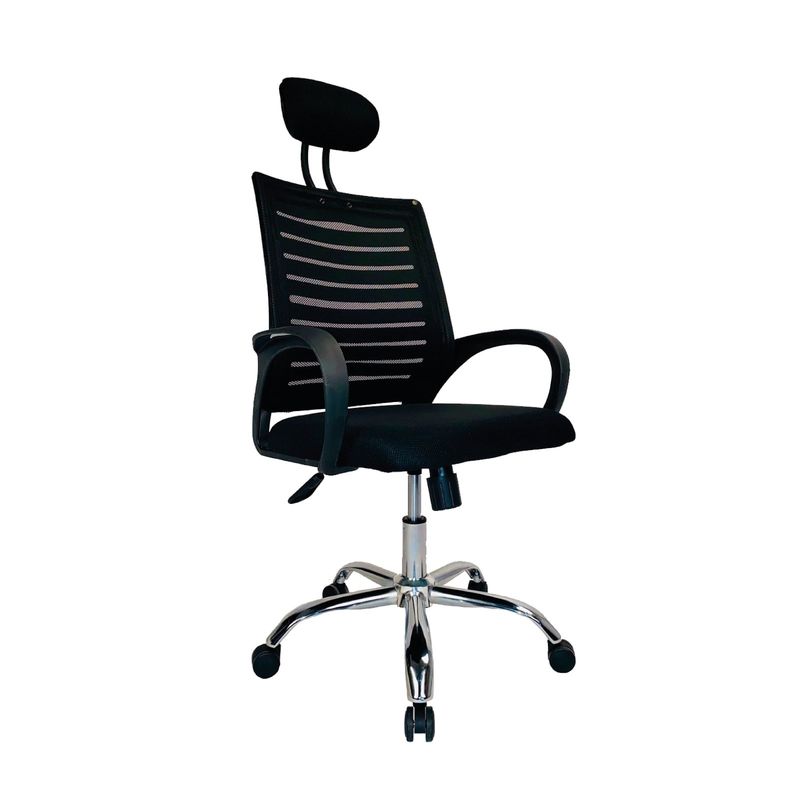 MUEBLESYA - SILLA DE OFICINA GIRATORIA TARAZA CON CABECERO ERGONOMICA EN CROMO