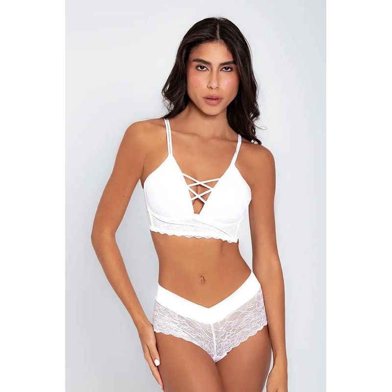 DIANE & GEORDI - Panty cachetero de microfibra y encaje 010377 - Blanco