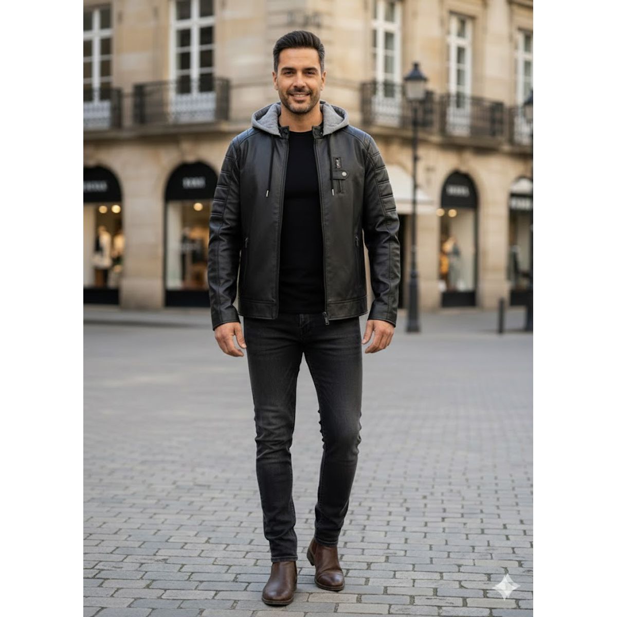 THE CLOTHING COMPANY - Chaqueta Hombre Cuero Sintético Smooth-Negro