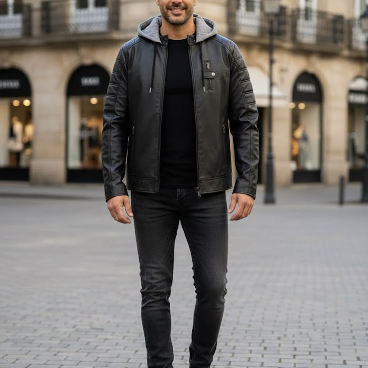 THE CLOTHING COMPANY - Chaqueta Hombre Cuero Sintético Smooth-Negro