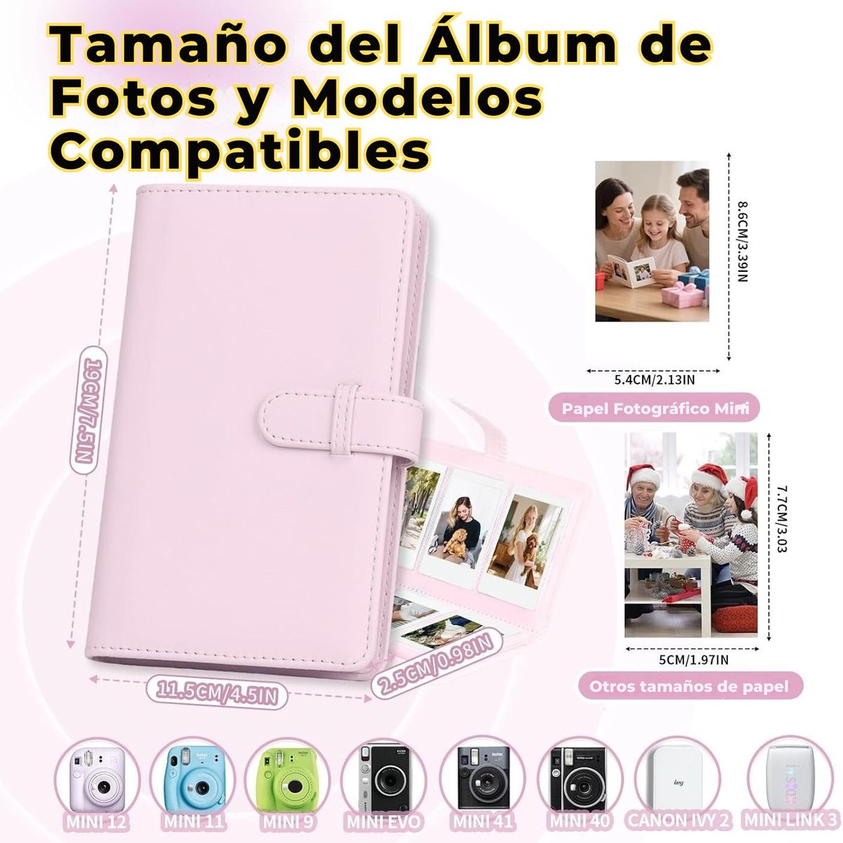 GENERICO - Album para fotos Instax Mini 108 Fotos - Rosa Pastel