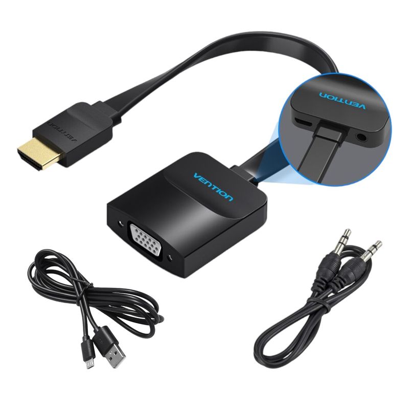 GENERICO - Adaptador Hdmi a Vga Vention 1080p Fhd Con Audio y Micro USB