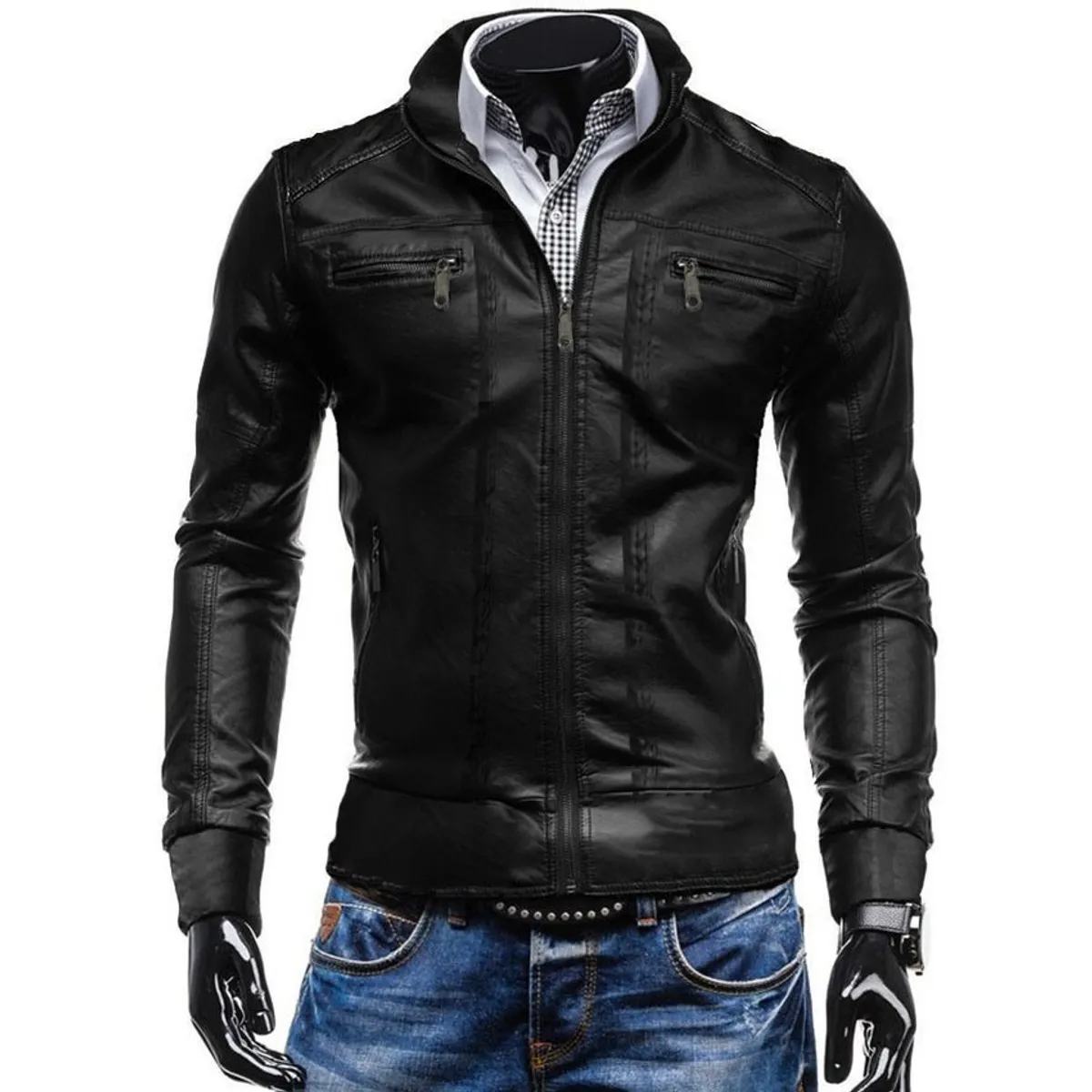 THE CLOTHING COMPANY - Chaqueta Hombre Cuero Sintético Interior Forrado Lisa-Negro