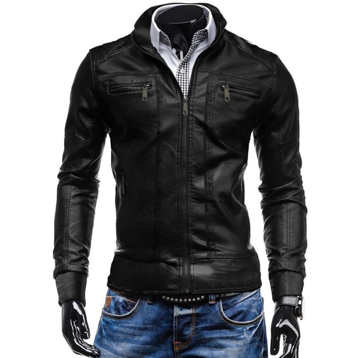 THE CLOTHING COMPANY - Chaqueta Hombre Cuero Sintético Interior Forrado Lisa-Negro