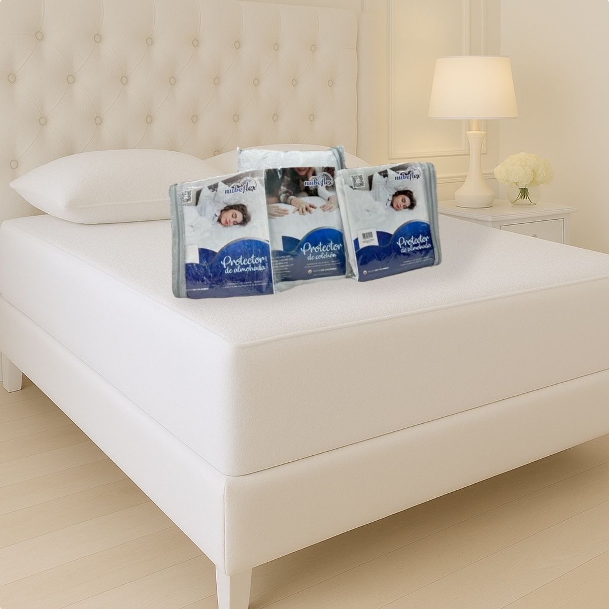 NUBEFLEX - Protector Colchón Impermeable 200x200cm + 2 Fundas