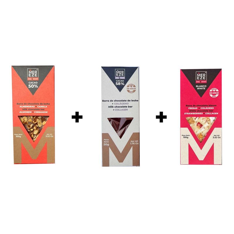 MEREZE - 2 Barras chocolate de leche y 1 barra de chocolate blanco