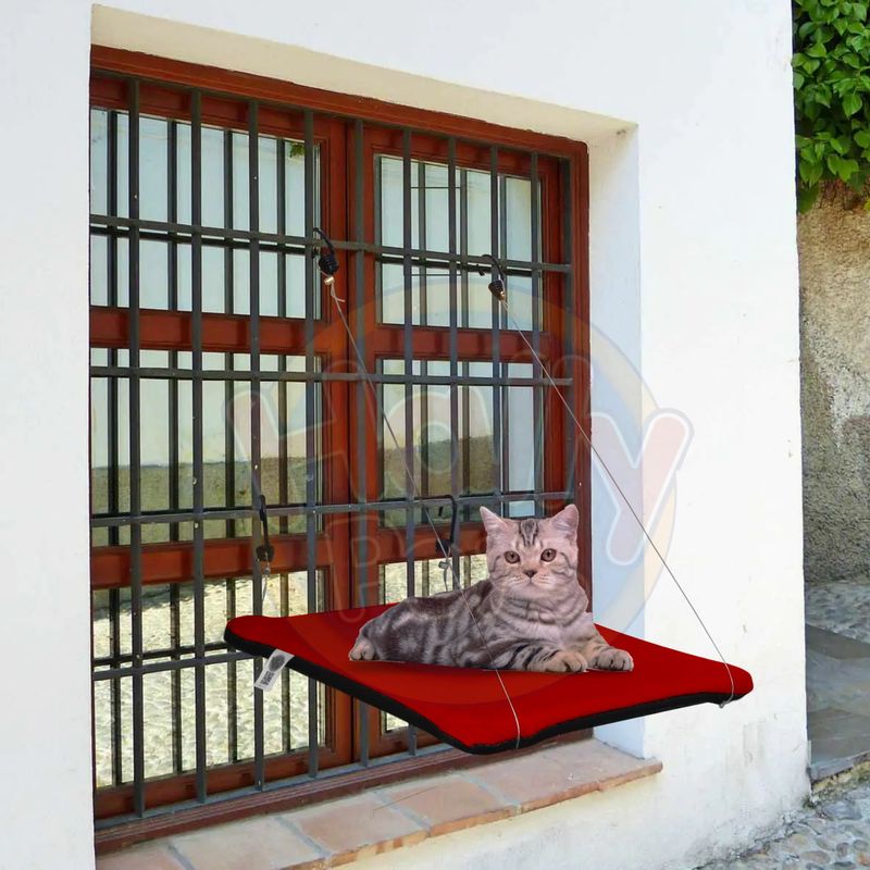 HALLY PET - Cama O Hamaca Gatos Para Ventanas Con Reja Rojo.