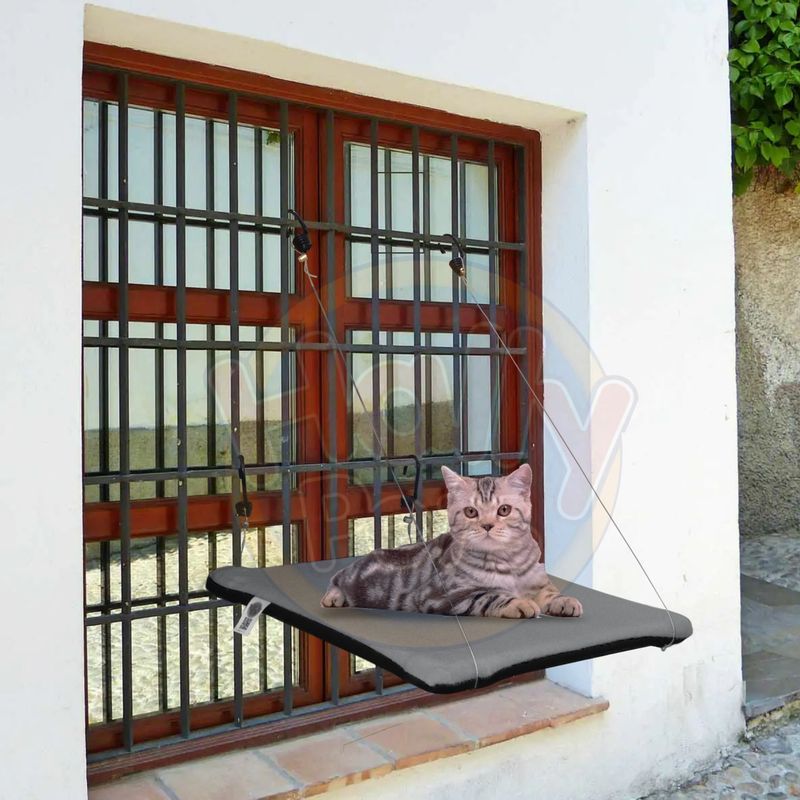 HALLY PET - Cama O Hamaca Gatos Para Ventanas Con Reja Gris.