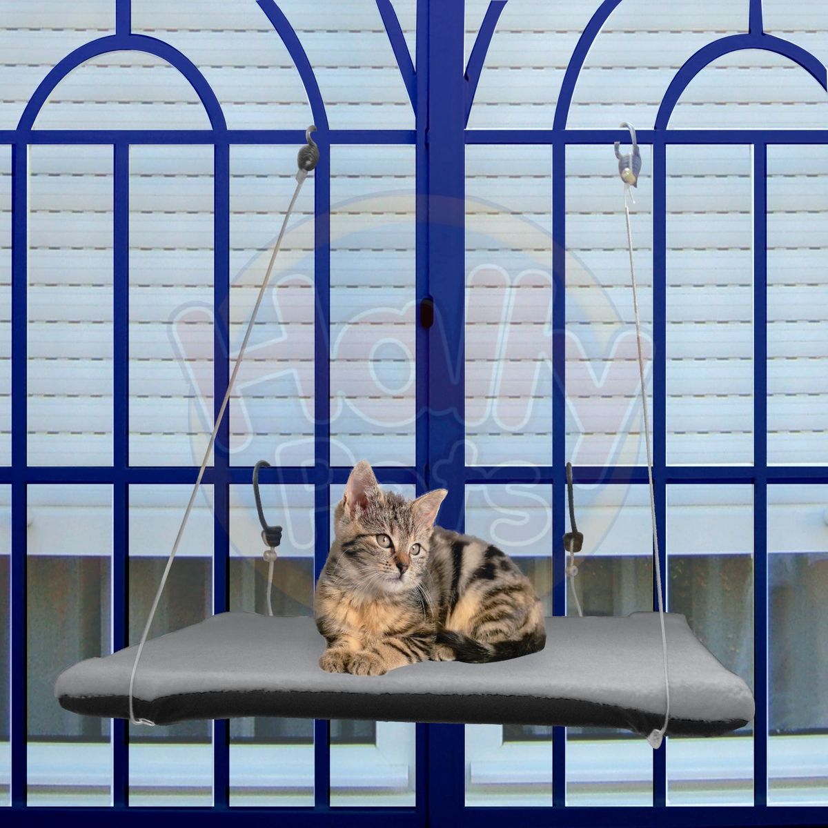 HALLY PET - Cama O Hamaca Gatos Para Ventanas Con Reja Gris.