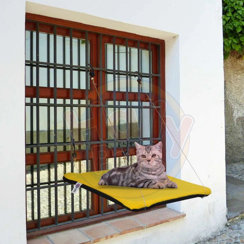 HALLY PET - Cama O Hamaca Gatos Para Ventanas Con Reja Amarillo.