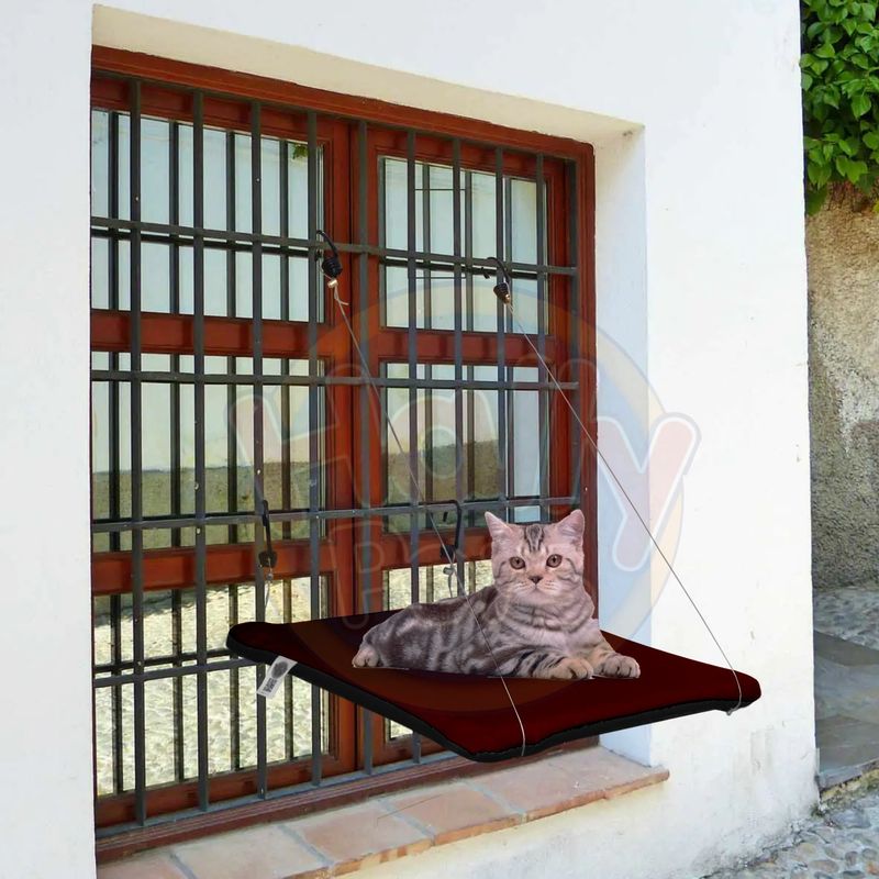 HALLY PET - Cama O Hamaca Gatos Para Ventanas Con Reja Vinotinto.