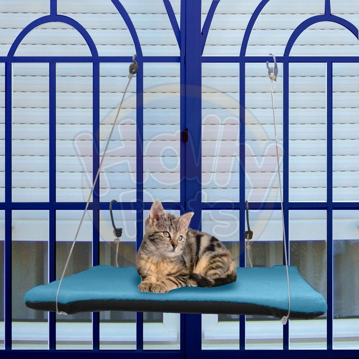 HALLY PET - Cama O Hamaca Gatos Para Ventanas Con Reja Celeste.