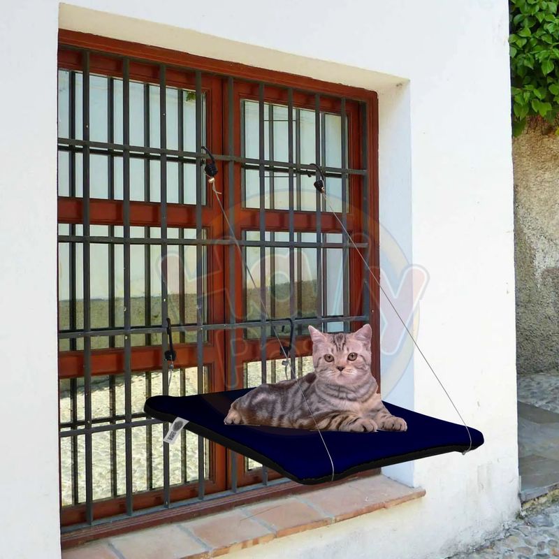 HALLY PET - Cama O Hamaca Gatos Para Ventanas Con Reja Azul Oscuro.