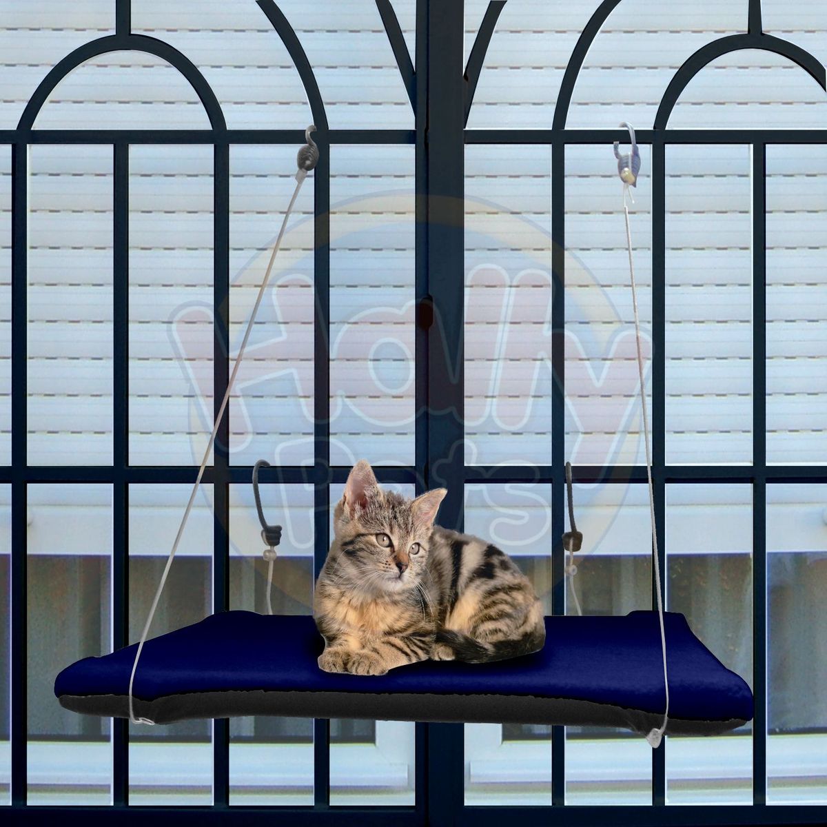 HALLY PET - Cama O Hamaca Gatos Para Ventanas Con Reja Azul Oscuro.
