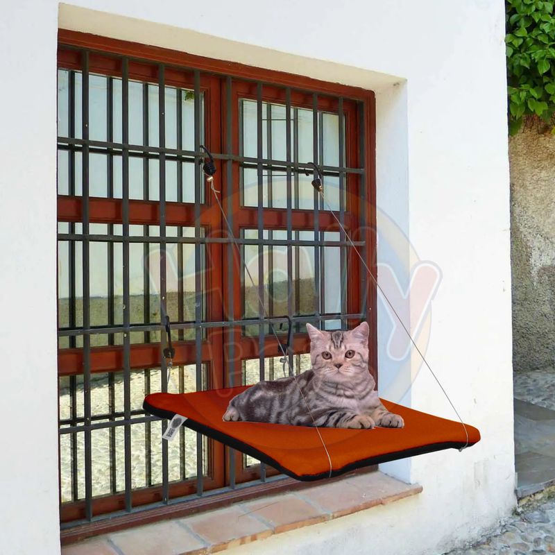 HALLY PET - Cama O Hamaca Gatos Para Ventanas Con Reja Naranja.