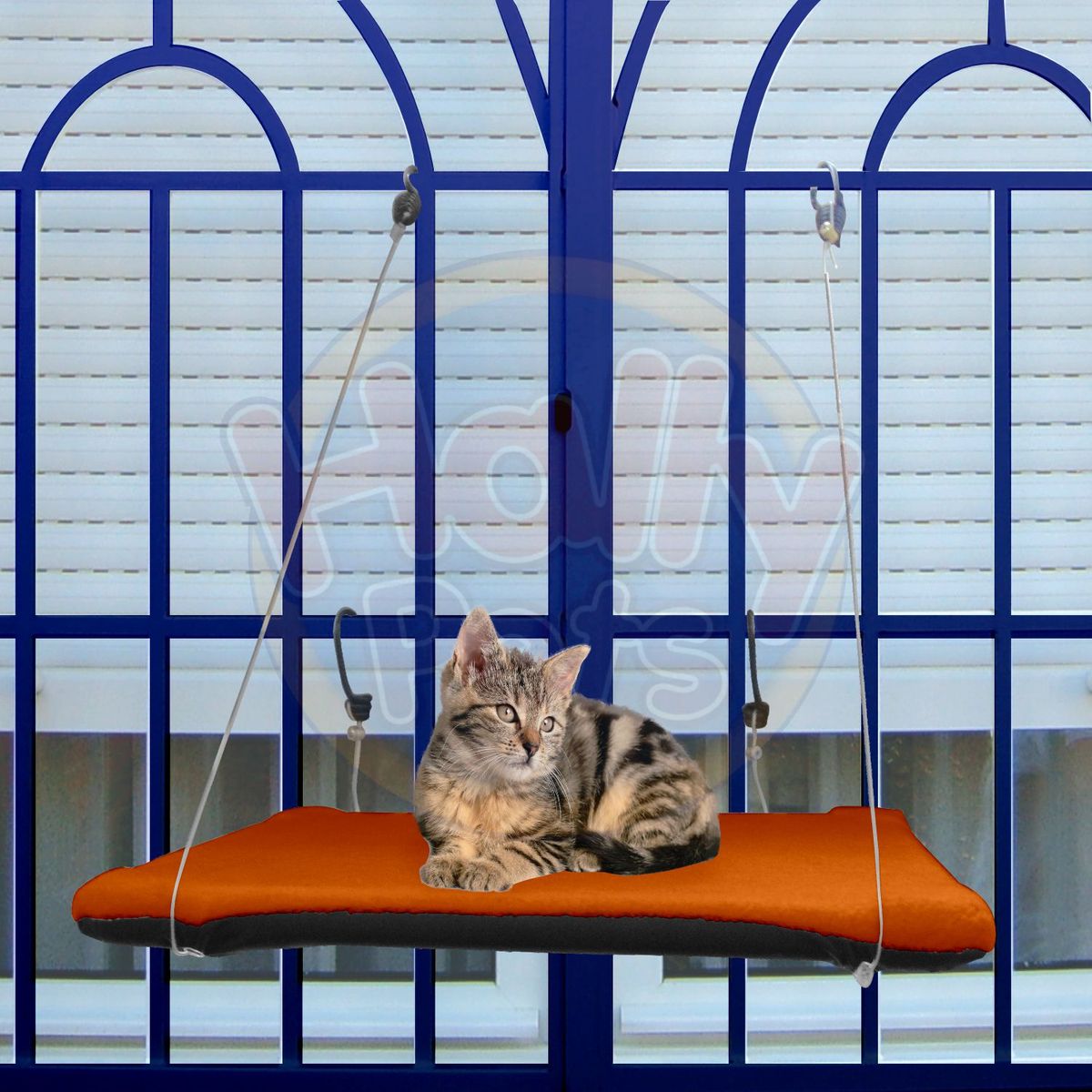 HALLY PET - Cama O Hamaca Gatos Para Ventanas Con Reja Naranja.