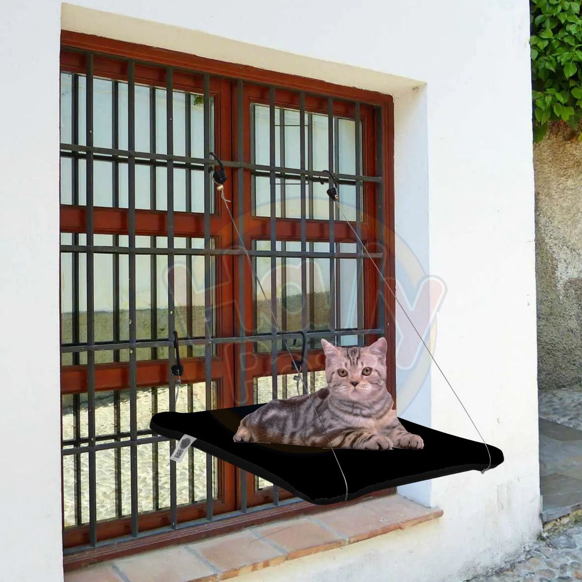 HALLY PET - Cama O Hamaca Gatos Para Ventanas Con Reja Negro