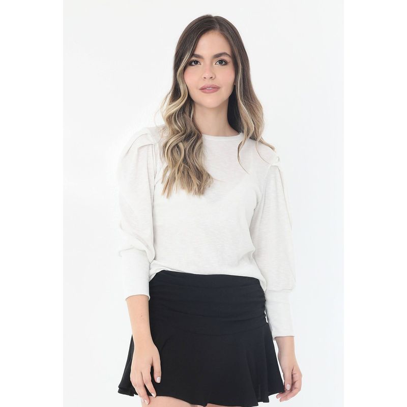 BELIFE - Camiseta Ivory Con Volumen En Manga Larga Para Mujer Belife.-