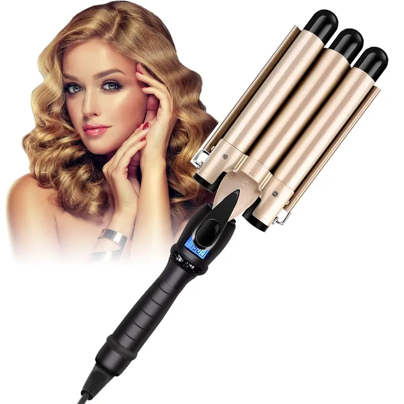 GENERICO - Pinza Onduladora Rizadora Para Cabello En Bucle 3 Tubos Dorada