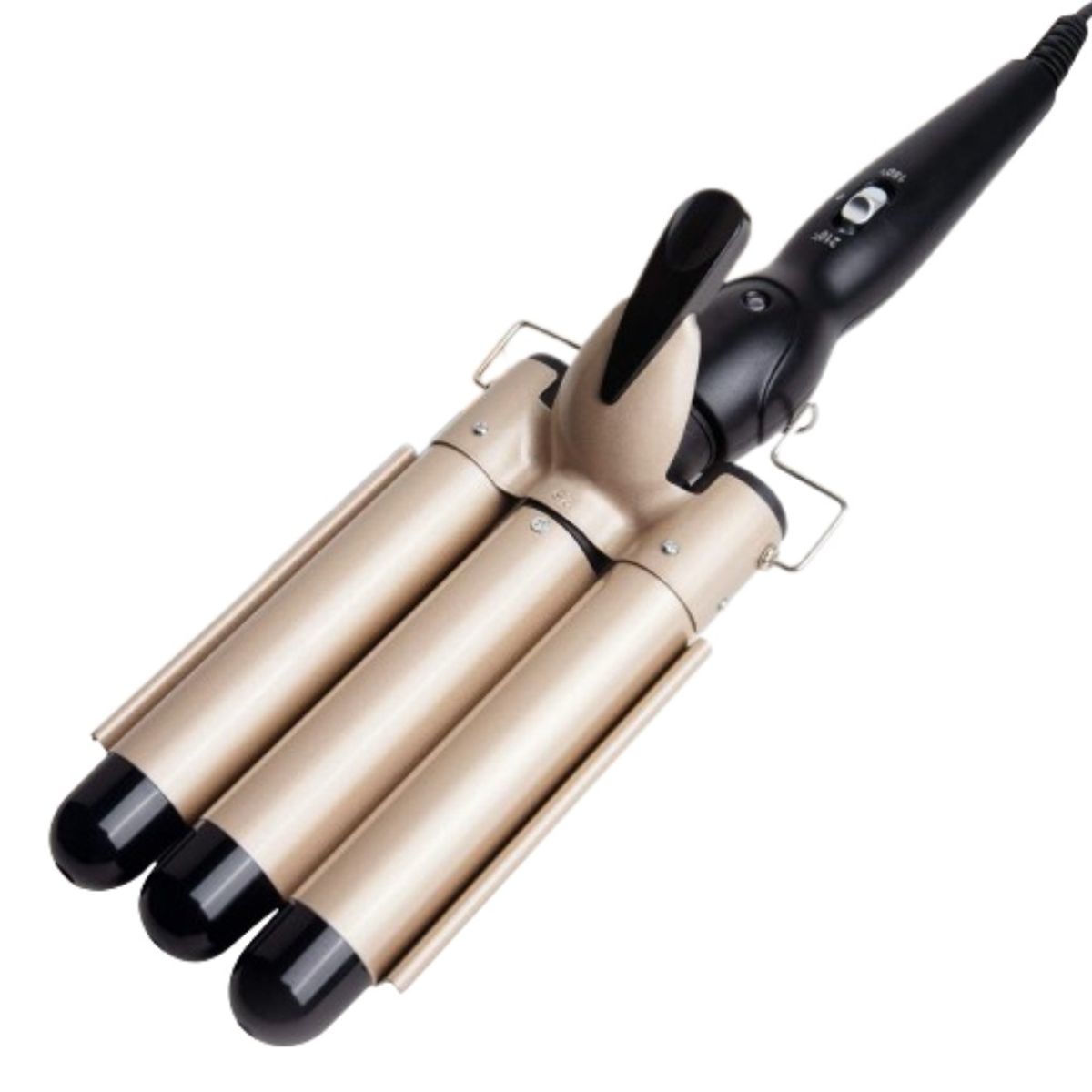 GENERICO - Pinza Onduladora Rizadora Para Cabello En Bucle 3 Tubos Dorada