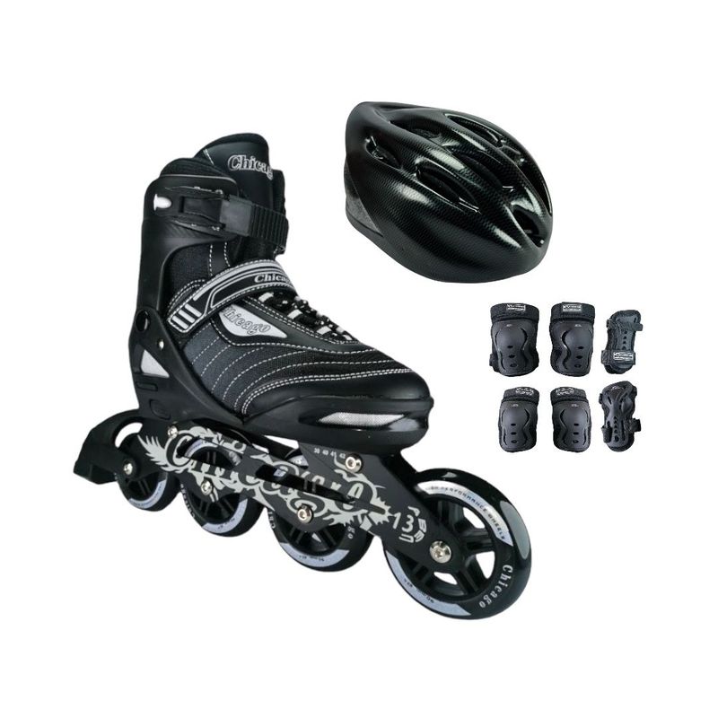 CHICAGO - Combo Patines Chicago Best Con Protecciones L Negro