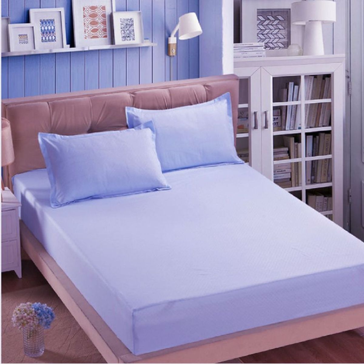 GENERICO - Sabana ajustable y 2 fundas cama semidoble azul claro