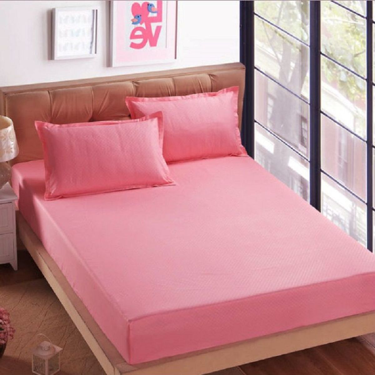 GENERICO - Sabana ajustable y 2 fundas cama doble rosada