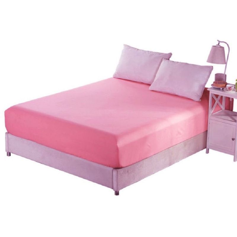 GENERICO - Sabana ajustable y 1 fundas cama sencillo rosado 30 cms