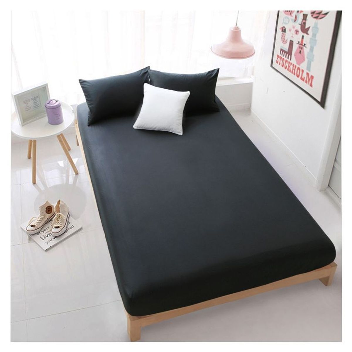 GENERICO - Sabana ajustable y 2 fundas cama doble negro