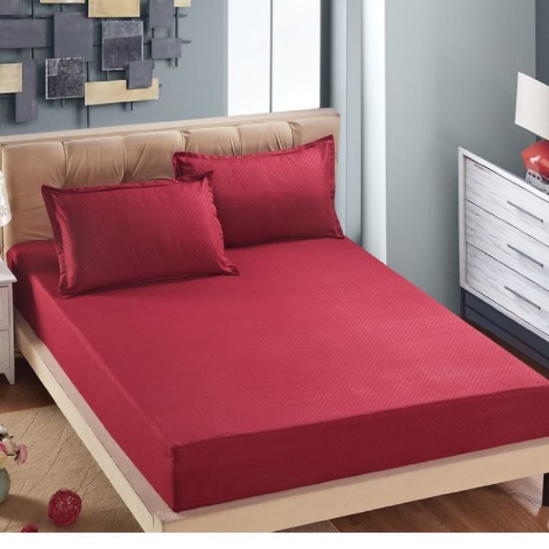 GENERICO - Sabana ajustable y 2 fundas cama doble vinotinto
