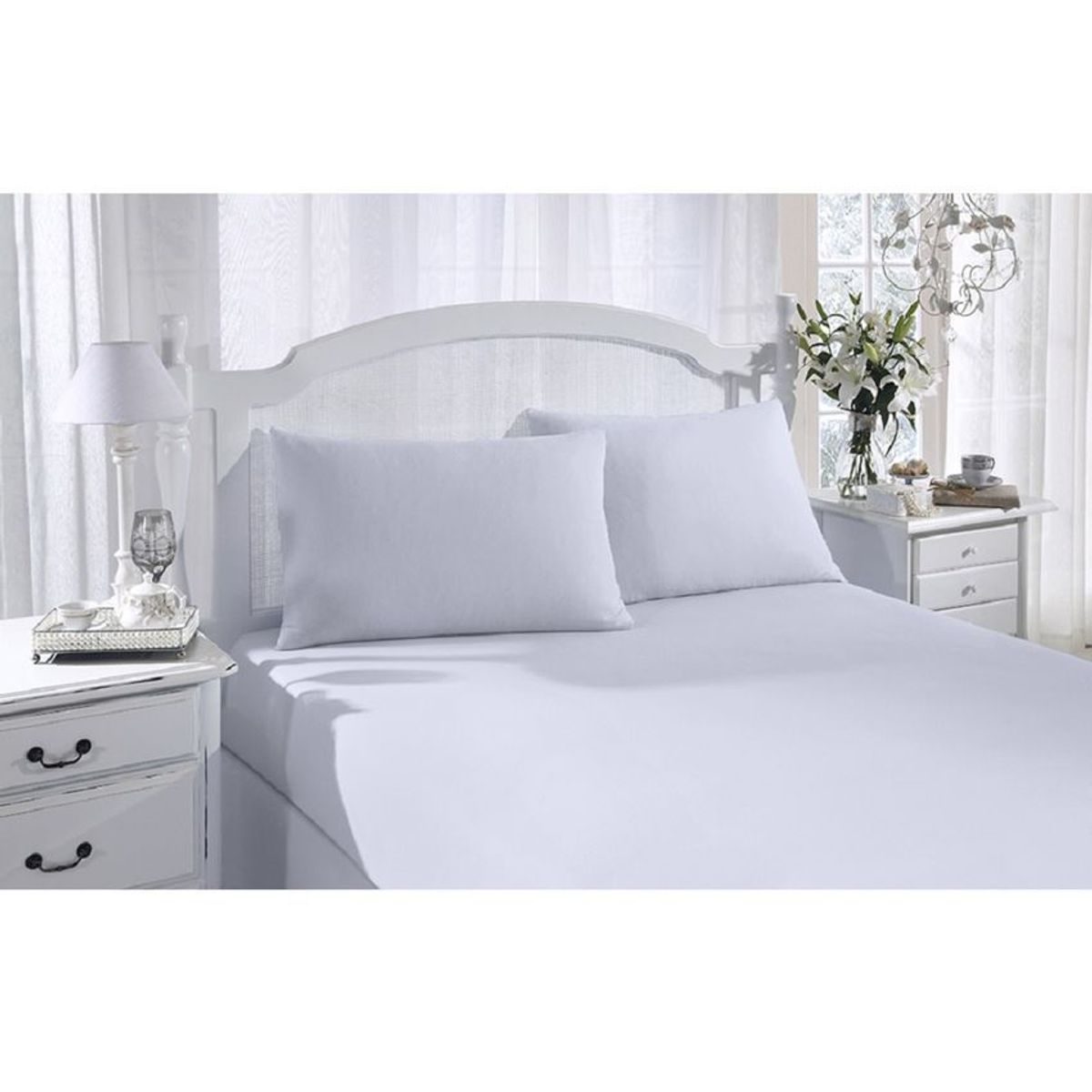 GENERICO - Sabana ajustable y 2 fundas cama semidoble blanca