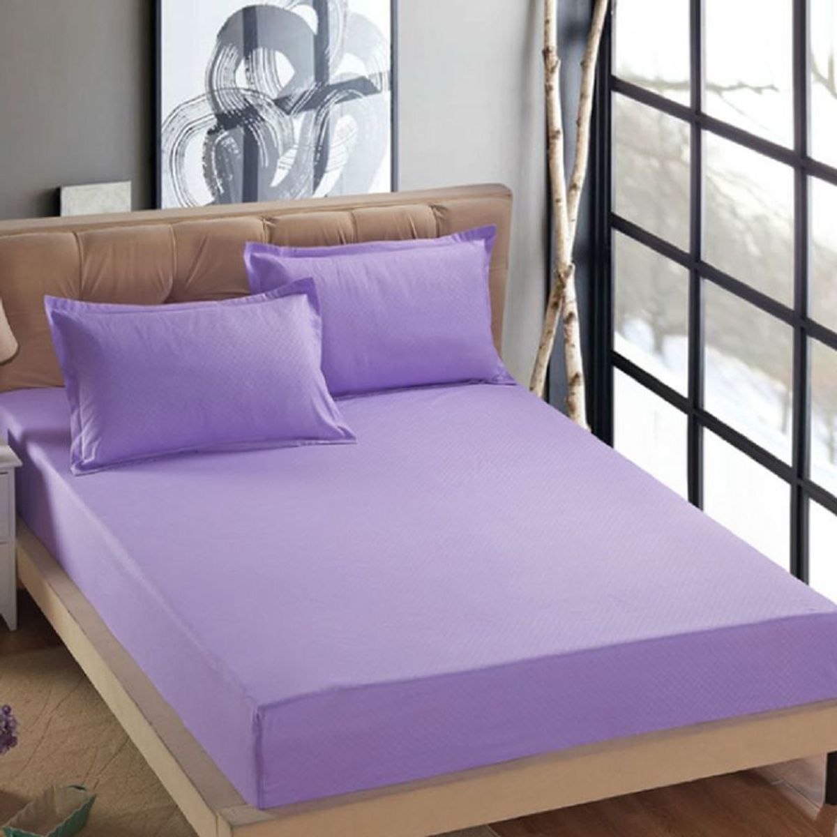 GENERICO - Sabana ajustable y 2 fundas cama semidoble lila