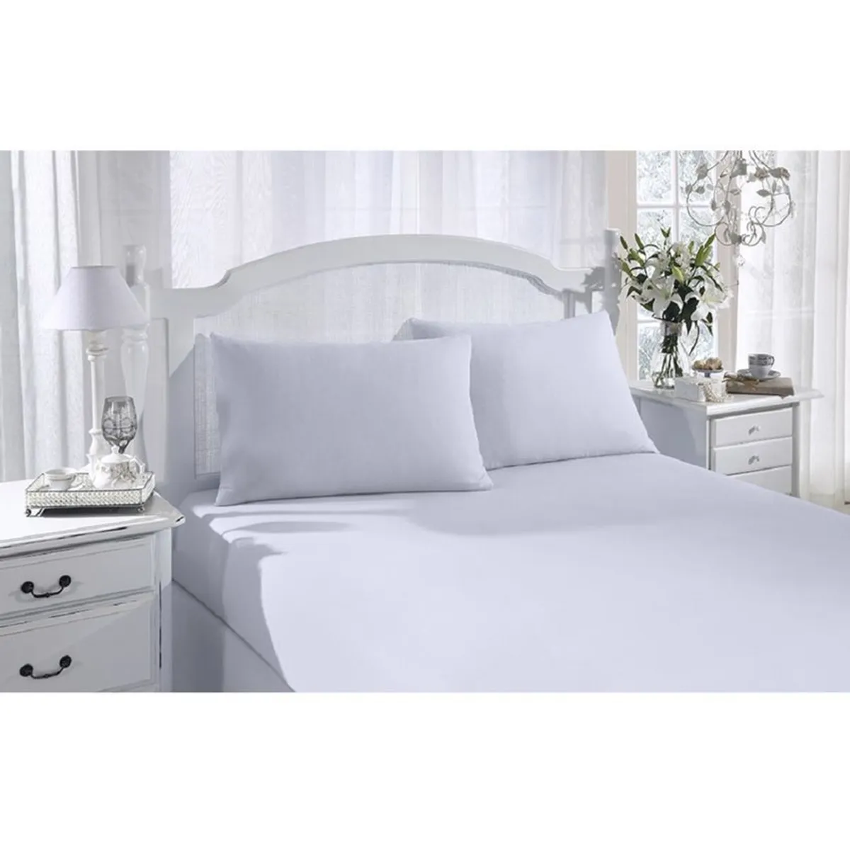 GENERICO - Sabana ajustable y 2 fundas cama doble blanca