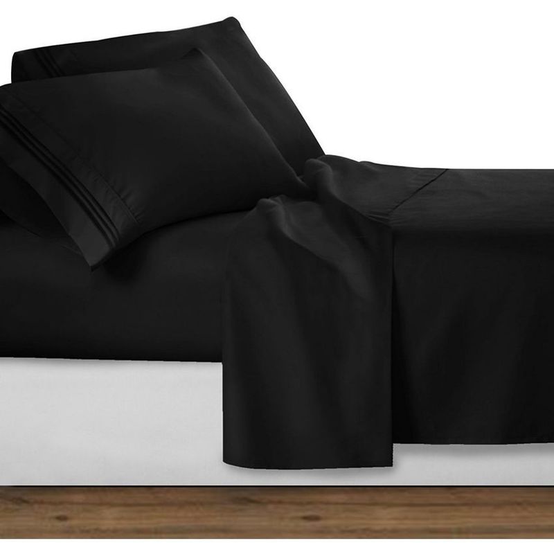 GENERICO - Sabana ajustable y 2 fundas cama doble negro 30 cms