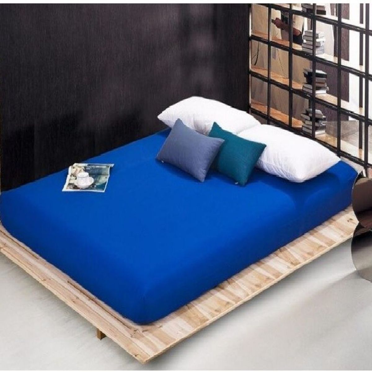 GENERICO - Sabana ajustable y 2 fundas cama king azul rey 35 cms
