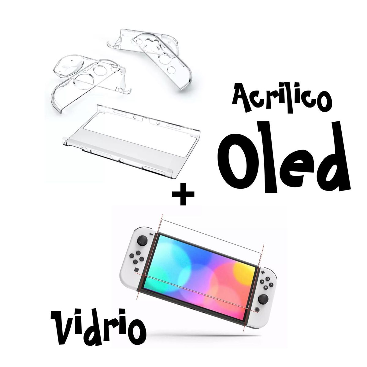 GENERICO - Acrílico Protector Transparente + Vidrio Protector Para Switch Oled