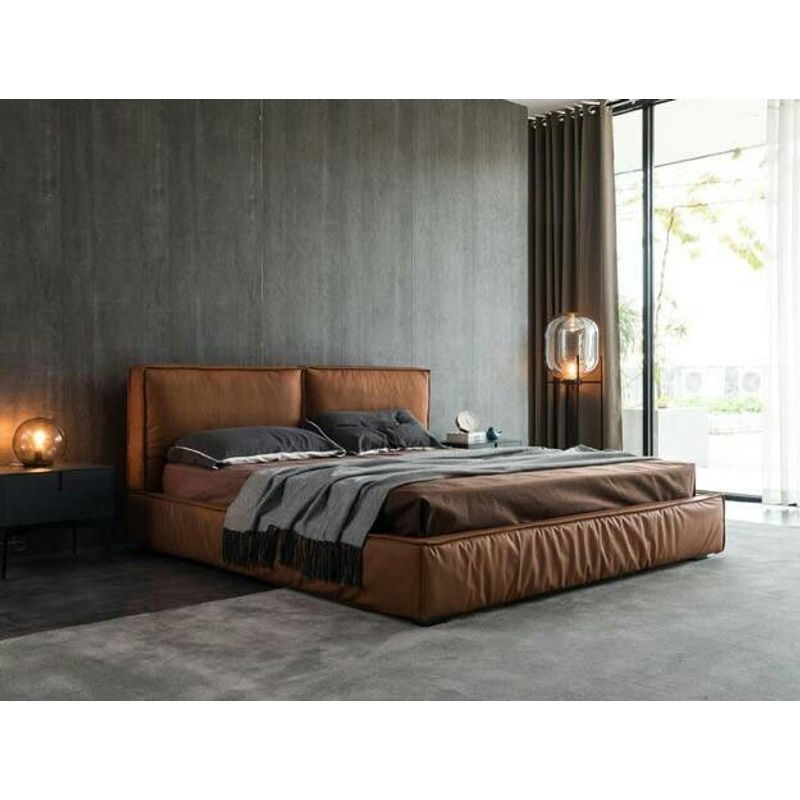 22 GRADOS DECORACION - Cama Queen Leather cuero legítimo color miel oscuro