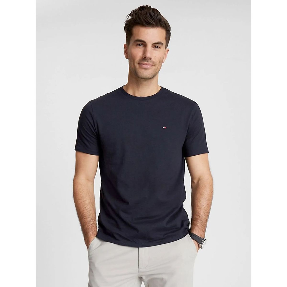 TOMMY HILFIGER - Camiseta Azul Oscuro Slim Fit Esencial Para Hombre Tommy Hilfiger