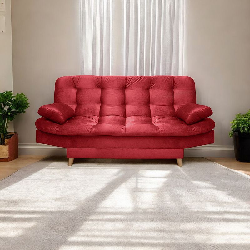 MUEBLES ONLINE - Sofa cama 3 posiciones Fendik tela rojo
