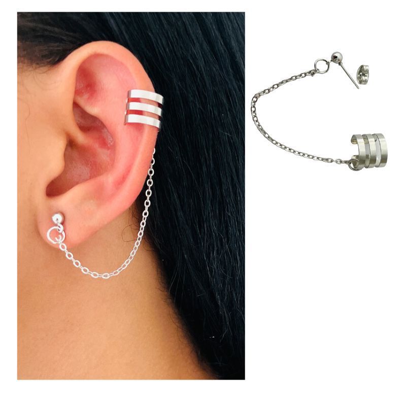 ACCESORIOS DE EVA - Arete Ear Cuff Simulador Barra Plateado_.